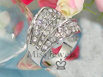 Sparkling Rhinestone Dress Ring, 18K White Gold Finish